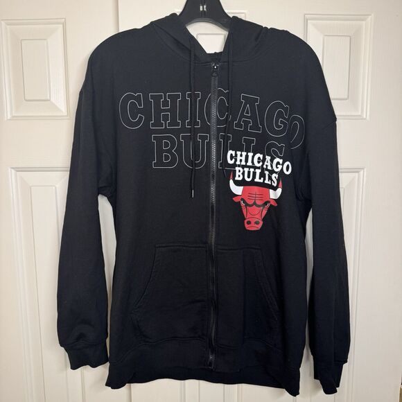 Chicago Bulls Hoodie Women’s Full-Zip Soft Fleece Long-Sleeve Black Large - Picture 1 of 8